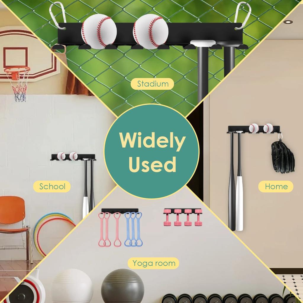 Wall Mount Baseball Bat Rack Hold 14 Bats Home Sports Equipment Organizer Hanger Barbells Holder Hooks  for Hangs Bats,Gloves