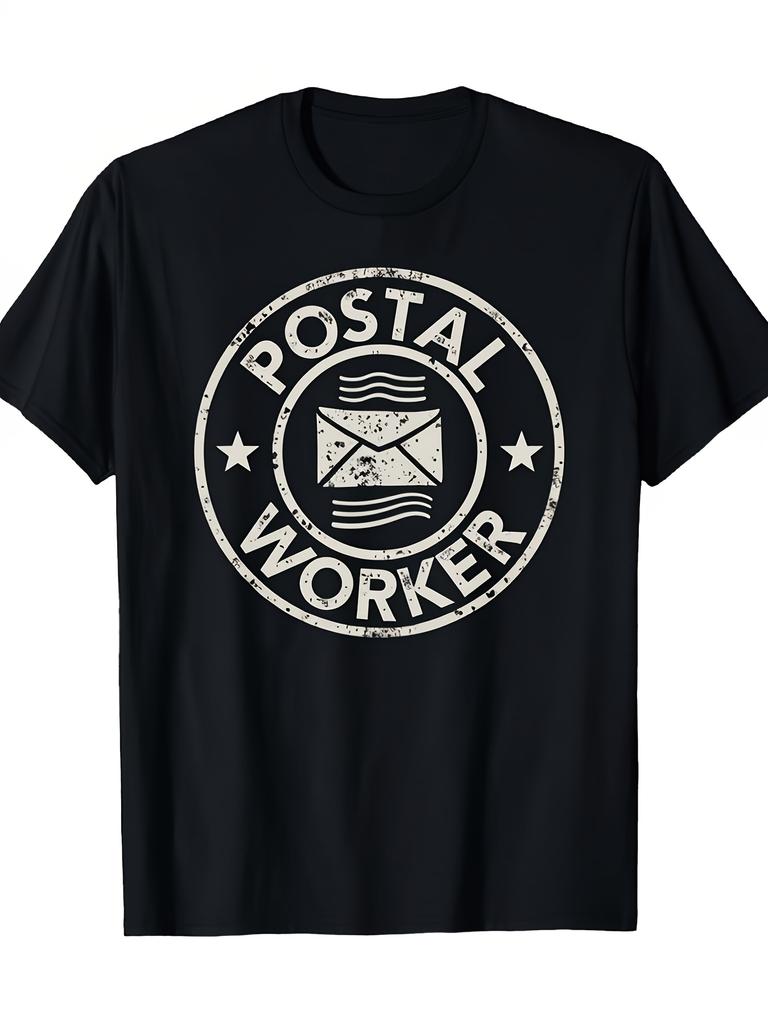 Unisex Vintage Postal Worker Tshirt Post Office Envelope Stamp Graphic Lightweight Breathable Round Neck Tee Daily Casual Christmas Eve Outfit