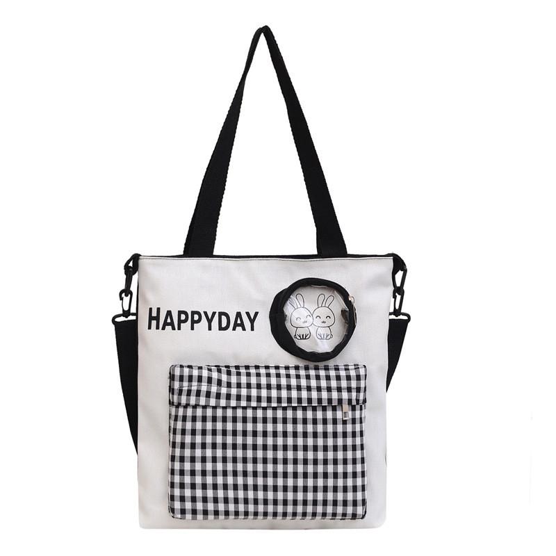 Cute Rabbit Canvas Tote Bag For Students Spacious Stylish Shoulder Crossbody Bag In Green Blue Black Purple Pink