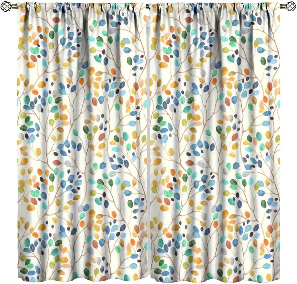 Floral Curta,Farmhouse Colorful Watercolor Wildflower Spring Flower Plant Botanical Pattern Decor Print Window Drapes For