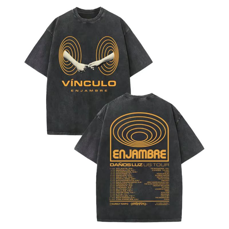 Vintage Washed Enjambre Band Merch Tshirts Harajuku Rock Pop Music Short Sleeve T Shirt Unisex Women Casual Fashion Loose Tshirt