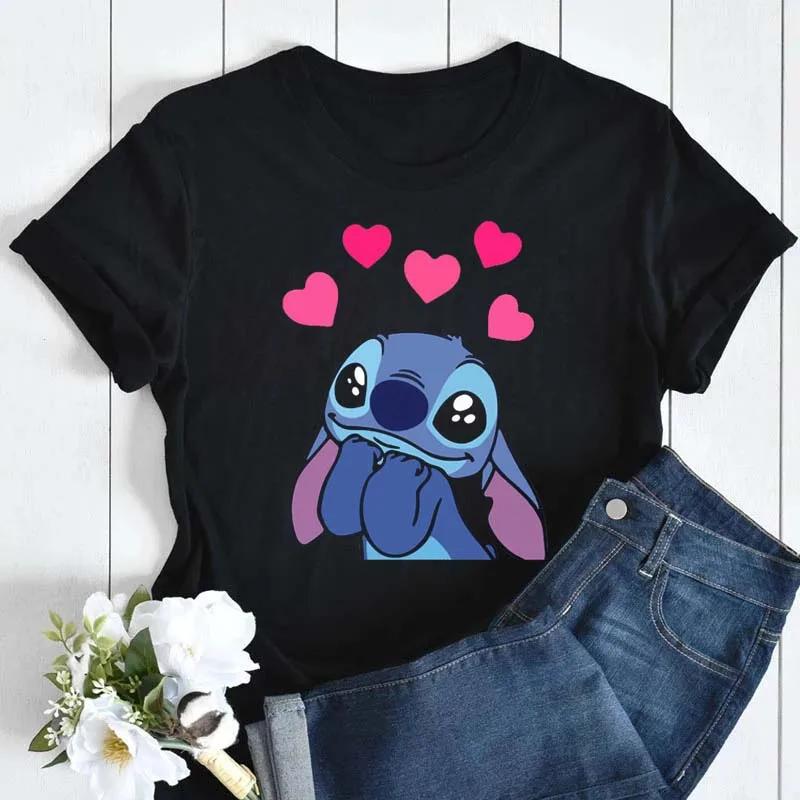 Kawaii Stitch Women's Fashion Top Casual Women's Round Neck T-Shirts Harajuku 90s Cute Stitch Women's Short Sleeves Tops Tees