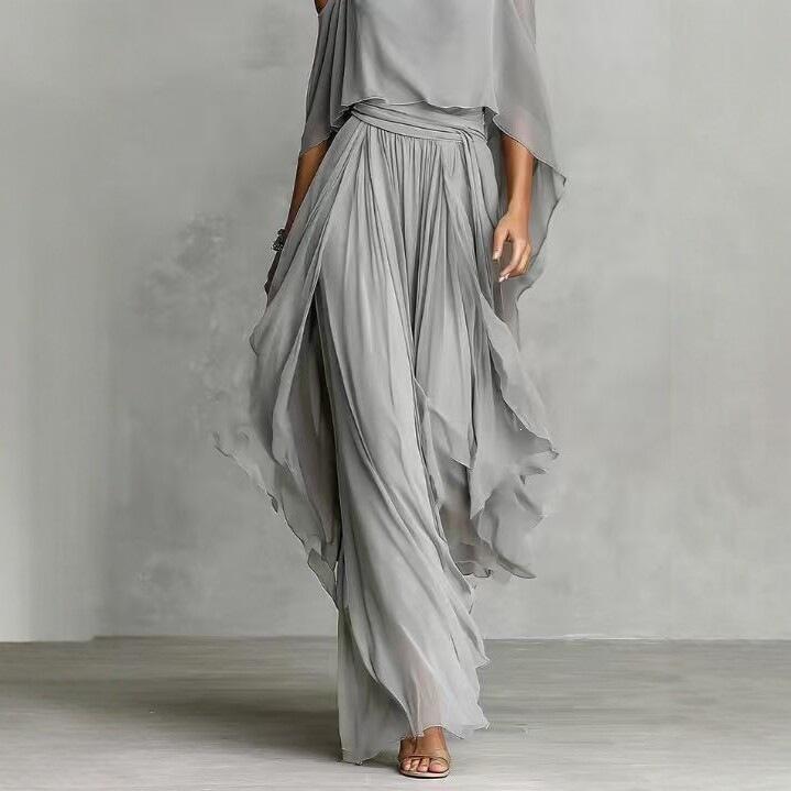 Dames Spaghetti Bandjes Koude Schouders Chiffon Tweedeel Outfit Gerimpelde Top Wijde Pijpen Broek Elegante Vakantie Combinatie Set