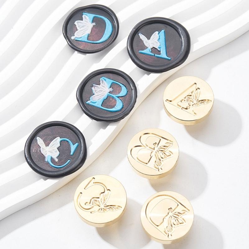 Butterfly Letter Pattern Wax Seal Stamp Head Metal Wax Stamp Head for Valentines Card Birthday Card Invitations Envelope