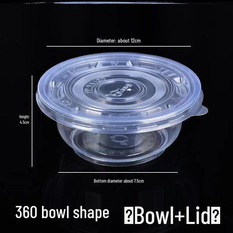 Yu De Feng Disposable Plastic Round Bowls with Lids, 100 Count