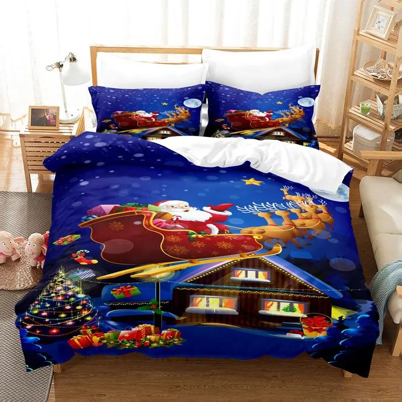 Merry Chrismas Bedding Set Boys Girls Twin Queen Size Duvet Cover Pillowcase Bed Kids Adult Fashion Home Textileextile