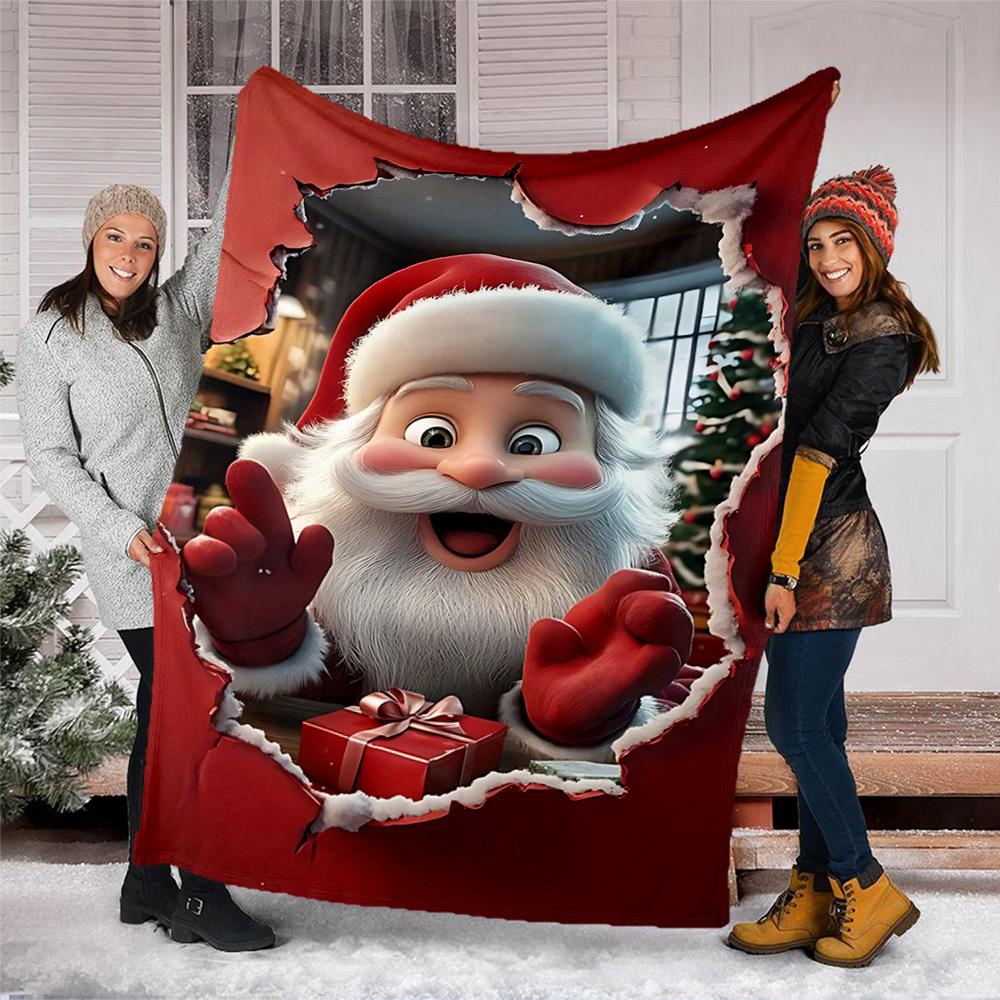 1ks Vánoční Santa Claus Venkovní flanelová deka Měkká celoroční polyesterová přehoz , Perfektní pro pikniky a cestování , Piknikové příslušenství