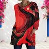 Women Plus Size Round Neck Long Sleeve Abstract Printed Red Black Loose Longline T Shirt With Pockets