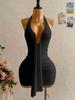 Sexy Spice Slim Deep V Mesh Dress European American Halter Ribbon Mini Dress