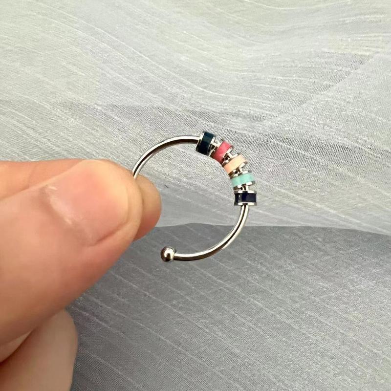 Women Men Open Ring Adjustable Anxiety Relief With Enamel Bead Opening Decoration Accessory Stacking Spinning Ring