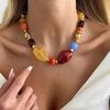 Vintage Multicolor Irregular Resin Beaded Necklace For Women Bohemian Marble Texture Beads Clavicle Choker Daily Party Jewelry