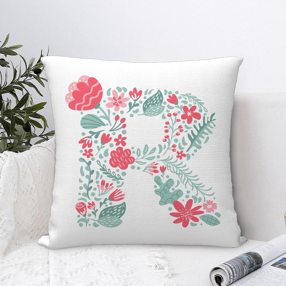 Cute Floral Letter Pillow Case Sofa Decorative Home Double-sided Printing Short Plush Cushion Cover Throw Pillow Cover Gifts
