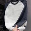 Men's Spring/Fall Color-Block Tie-Dye Round-Neck Sweatshirt with Patchwork Letters—Simple, Versatile Long-Sleeve Pullover