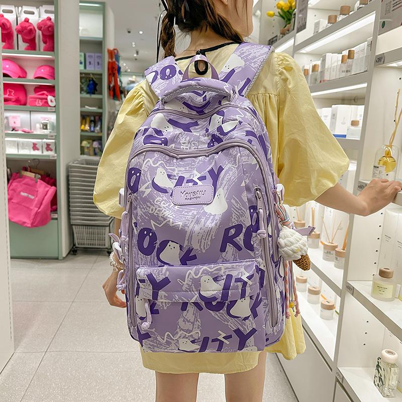 Backpack female junior high school college students high value new large capacity graffiti design sense backpack female
