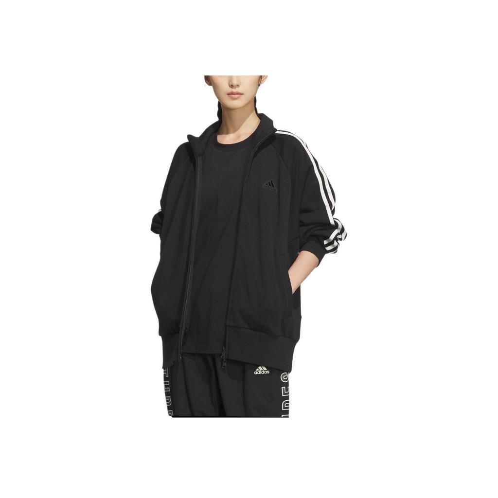 Adidas 3-Stripes Knit Retro Stand Collar Jacket Unisex Black JI6649