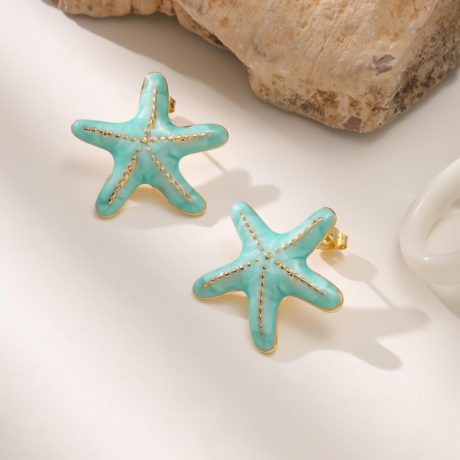 

Colorful Starfish Stud Earrings for Women, Non-fading 18K Gold-Plated Stainless Steel 18K Gold Plated