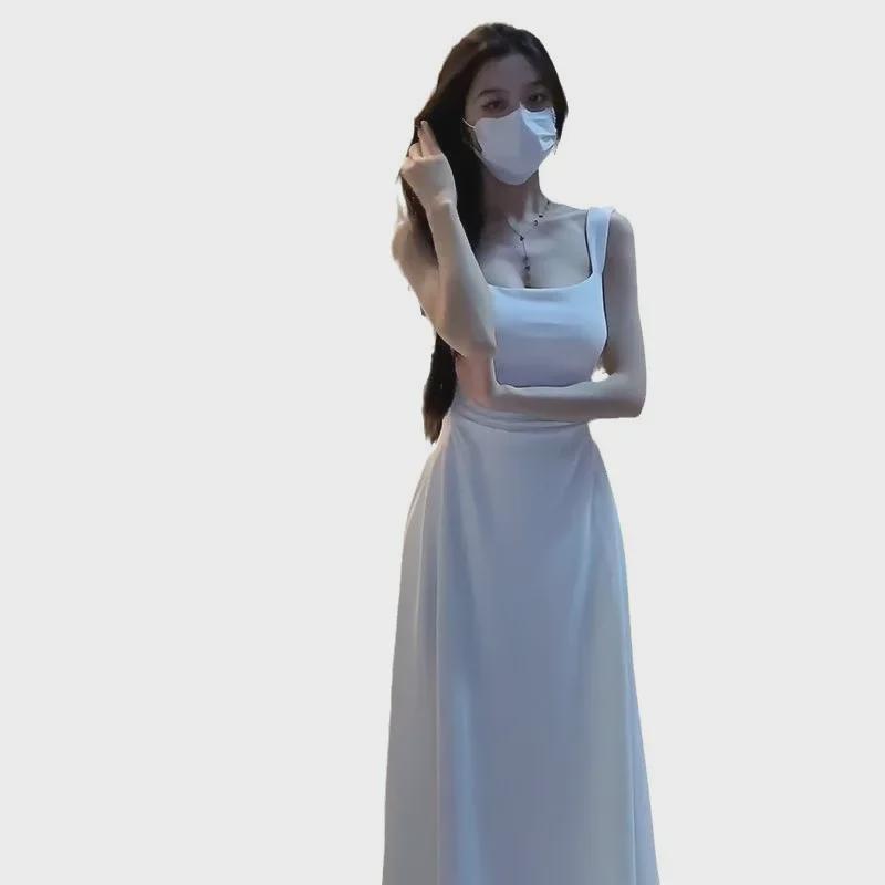 Summer 2025 Women's White French Tea Break Suspender Dress