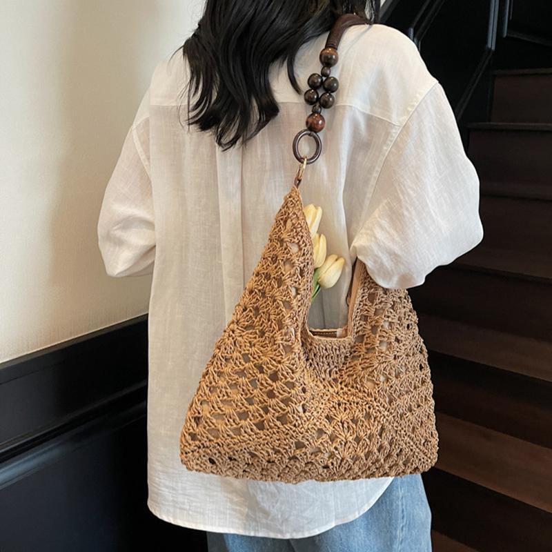 Yogodlns Trendy Hollow Out Straw Woven Bag Beach Handbag Large Capacity Bohemian Beach Bag Bucket Bag Tote Bag Hollow Shoulder Bag Travel