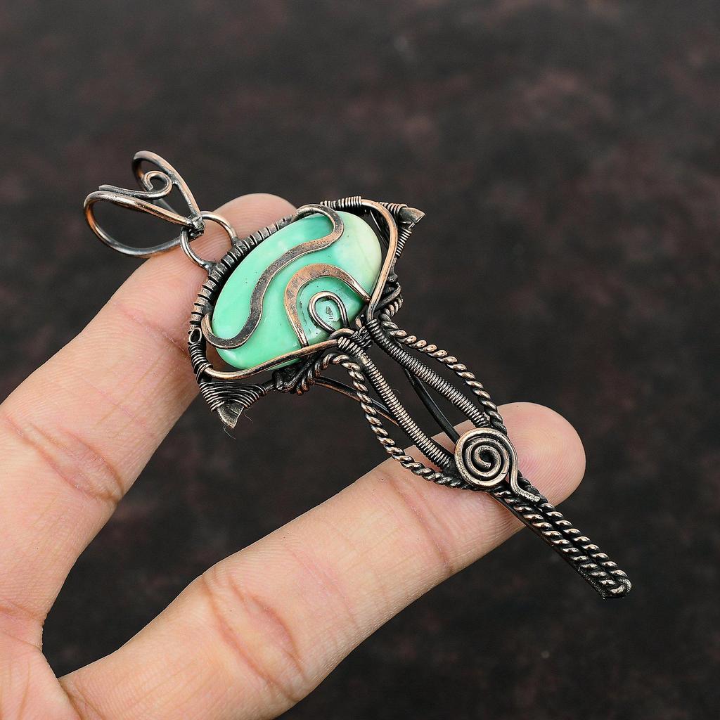 Variscite Pendant Copper Wire Wrapped Pendant Variscite Jewelry Handmade Decent Pendant Gemstone Copper Jewelry Stylish Pendant Gift For Mom