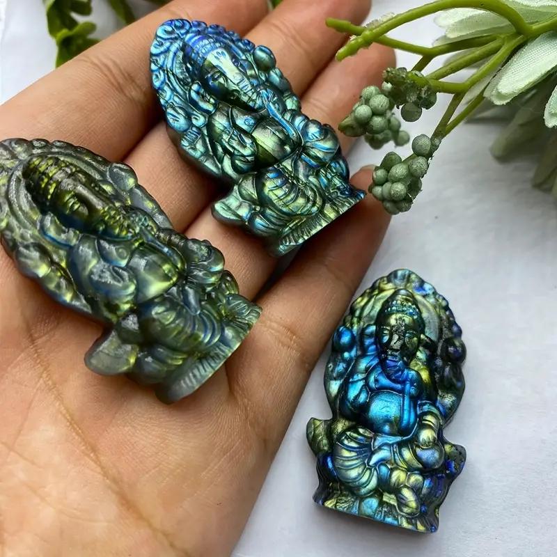 1pc Healing Crystal Labradorite Buddha Carving - High-Quality Natural Gemstone Home Decor Amulet