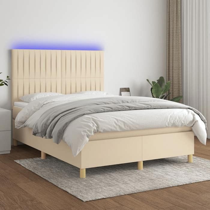 VidaXL Bed Slat Base with Mattress and LED, Upholstered Bed, Double Bed, Adult Bed for Interior Bedroom, 3135602