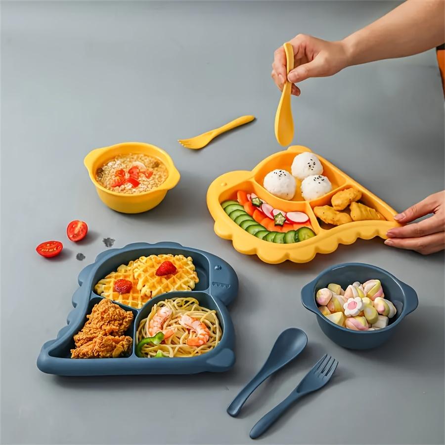 Dinosaur-Themed Silicone Dinner Plate With Divided Compartments-Large Capacity, Creative Design For All Seasons - Perfect For Kitchen & Restaurant Use
