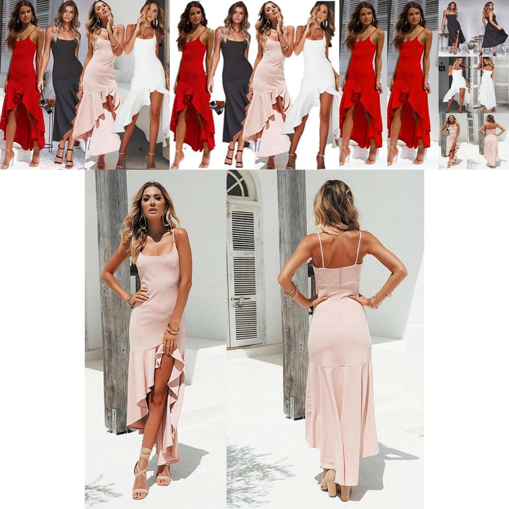 Elegant Women Sleeveless Ruffle Asymmetric Cocktail Long Maxi Sun Dress For Summer