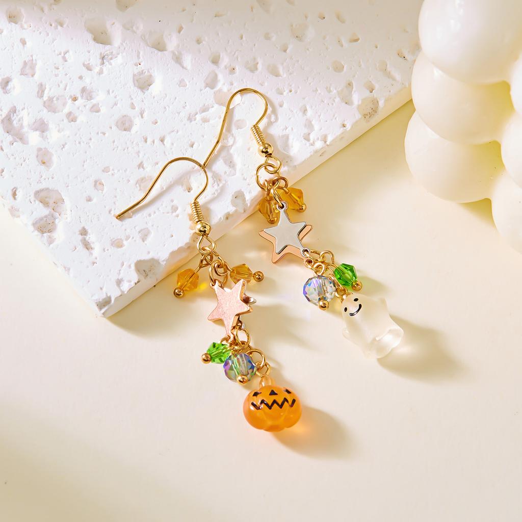 Cute Halloween Dangle Earrings for Women Cartoon Ghost Pumpkin Star Asymmetrical Long Tassel Earrings Party Statement Jewelry
