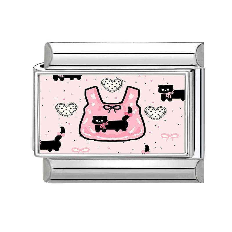 

Lovely Cat Dog Elephant Animals Pink Love Italian Charm Fit 9mm Stainless Steel Module Fashion Girls Bracelet Making Jewelry