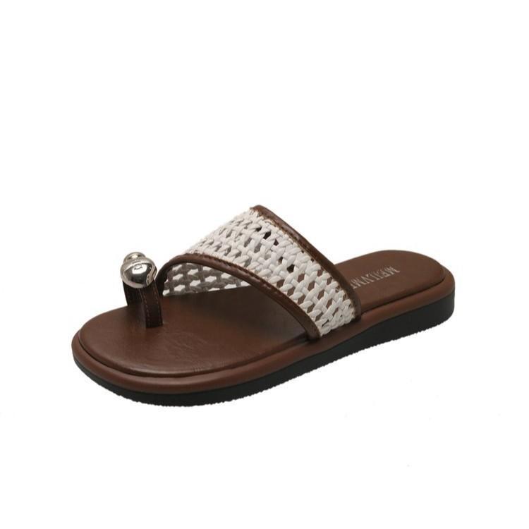 Woven Cool Slippers Women's Summer Wear 2025 Spring New Toe Niche Flat Bottom Casual Fashion Beach Shoes