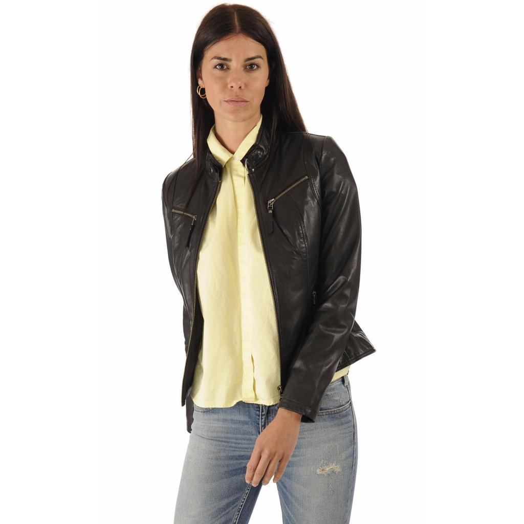 SKINOUTFIT Women Real Leather Biker Motorcycle Jacket Genuine Lambskin Slim Fit Black Coat