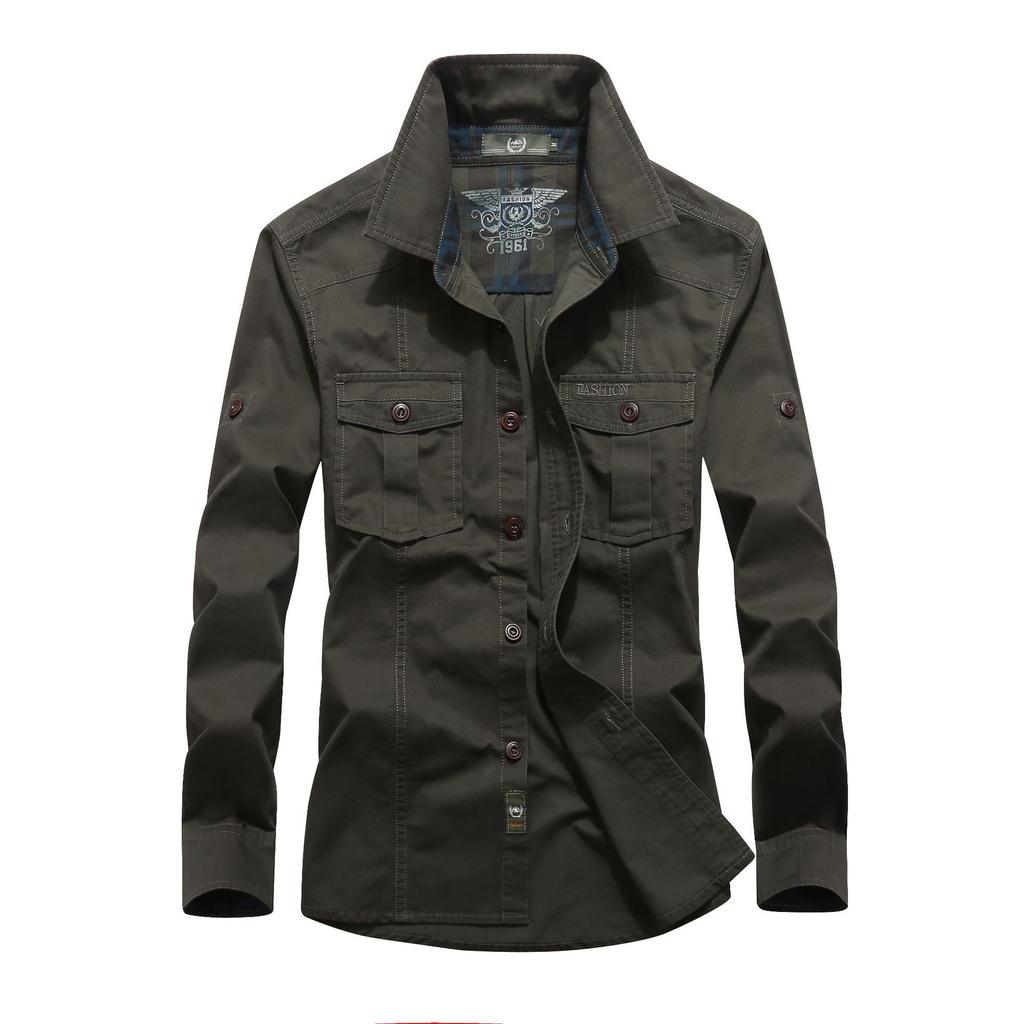 Men's Long Sleeve Shirt Men's New Men's Clothing Men's Casual Large Size Military Shirt Men's
