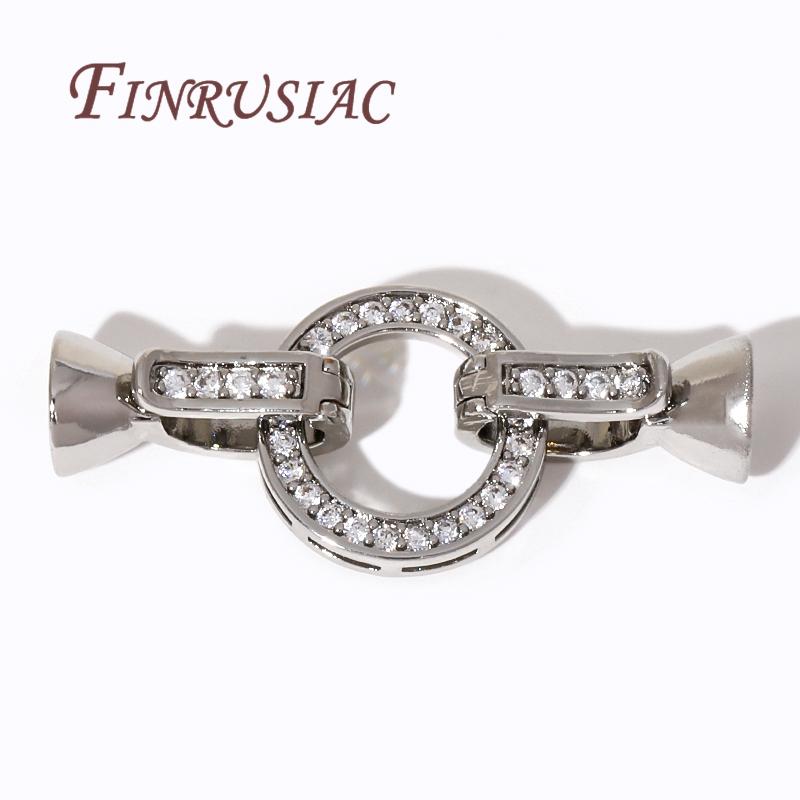 18K Real Gold Plated Brass with Zircon End Beads Clasp,Round Connector Clasps For Jewelry Making,Fastener Connecting Findings
