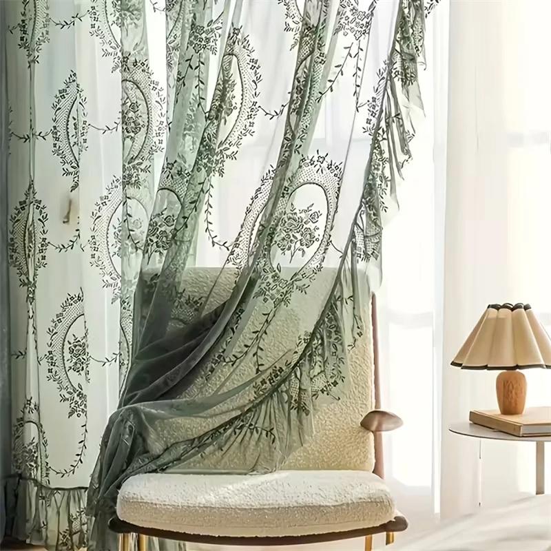1PCS Rod Pocket Ruffled Lace Window Curtains for Living Room Bedroom Lace Sheer Curtains Ruffled Lace Window Curtain