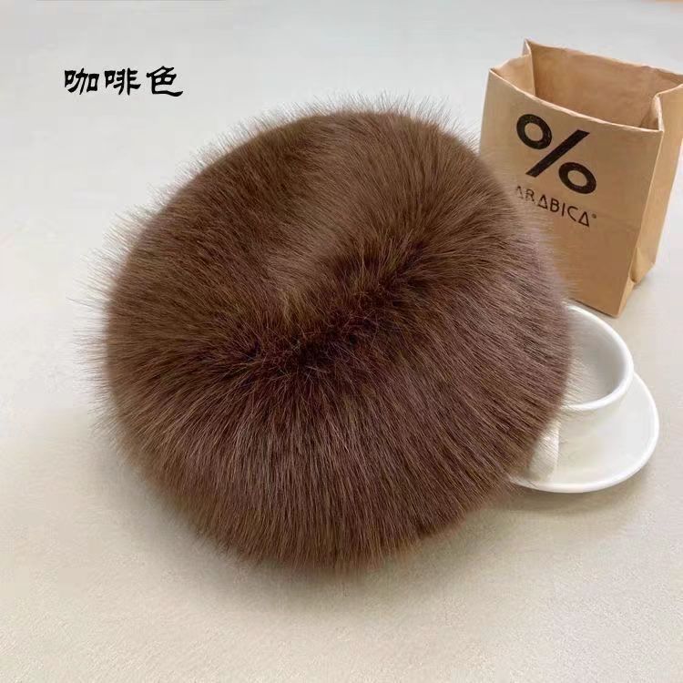 Fox skin flat-bottomed hat female autumn and winter cotton hat thickened fluff warm ear protection fairy thickened princess hat