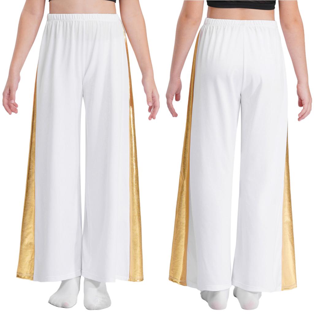 Metallic Patchwork Wide-Leg Pants for Girls: High Waist Elastic Waistband Loose Trousers for Liturgical Dance Ceremony
