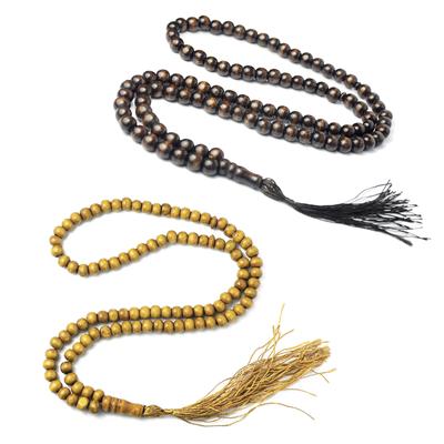 Natural 8mm Wood Beads Muslim Tasbih Prayer Beads 99 Wooden Rosary Misbaha Beads Islamic Religion Eid Ramadan Gift