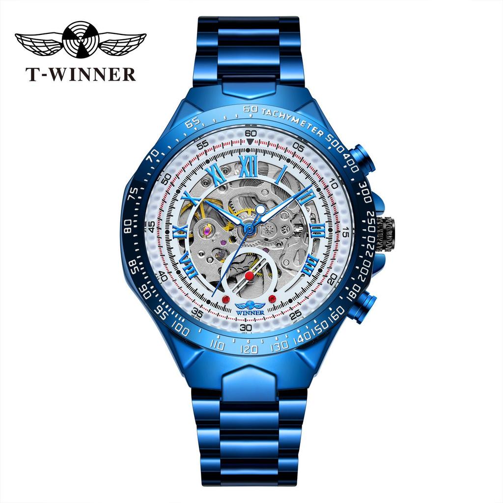T-WINNER 8067 Men's Skeleton Automatic Mechanical Watch with Transparent Back – Business Style