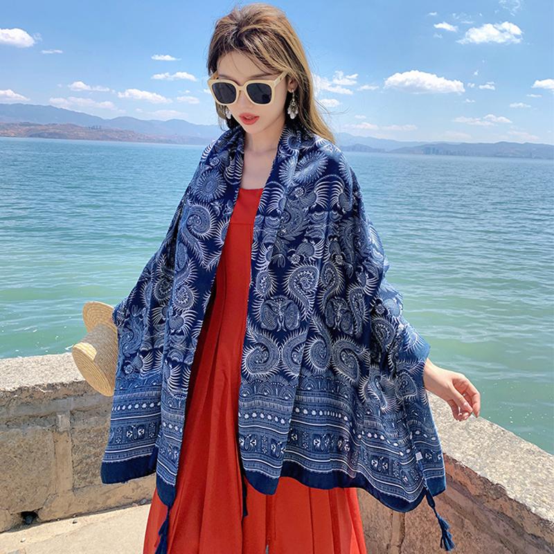 Summer Chiffon Hijab Women Silk Scarf Vintage Print Mujer Long Shawl Bandana Sarong Beach Wrap Scarve Boho Pareo Bufanda Stoles