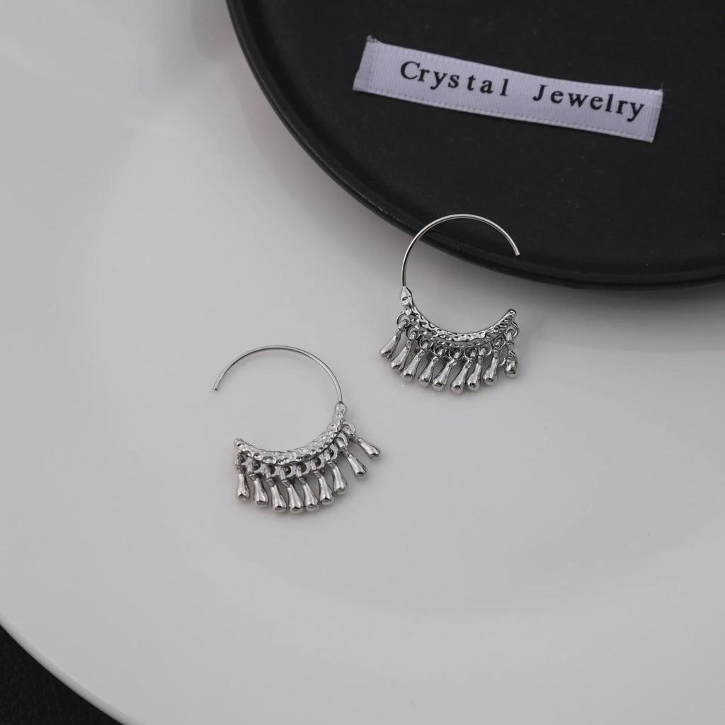 Elegant Teardrop C-Shaped Tassel Earrings - Luxurious, Minimalist Design for Women