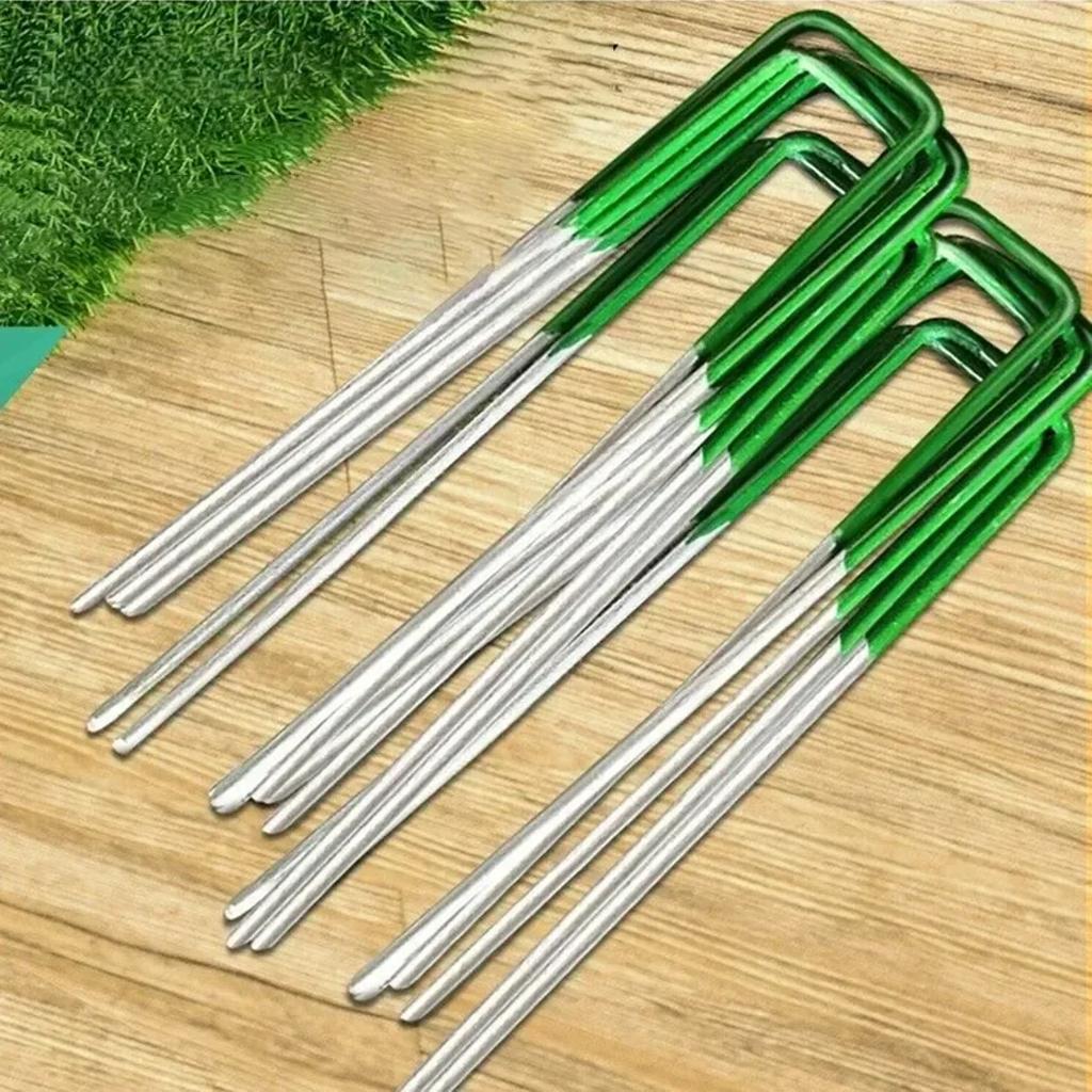 20pcs Garden Stakes Galvanized Landscape Staples U-Type Turf Staples For Artificial Grass Rust Proof Sod Pin Stake Lawn Pegs Mat