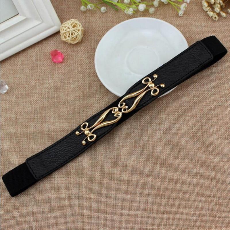 Womens Stylish Pu Elastic Waist Belt Versatile For Dresses And Skirts In Black Minimalist