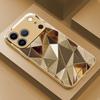 Metal Diamond Texture Pattern Gold Metallic Paint Glass Phone Case For iPhone 11 12 13 14 15 16 17 Pro Max Plus 17 Air 16E Cover