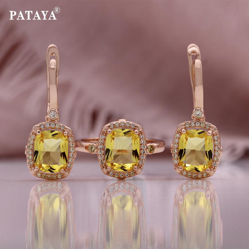 

PATAYA Цвет розового золота Микрозакрепленный прямоугольный желтый набор из искусственного циркона 10