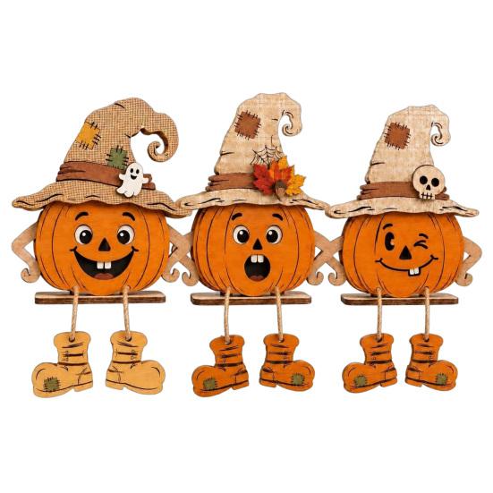 Unique Housewarming Gifts for Fall 3PCS Distressed Wooden Pumpkin Ornaments, Witch Hats And Ghost Patches Rustic Hat Decor Decor, Halloween Farmhouse