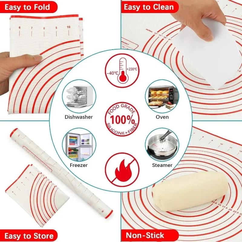 Rolling Pin and Silicone Baking Pastry Mat,Stainless Steel Dough Roller,Rolling Pins with Adjustable Thickness Rings, for Baking