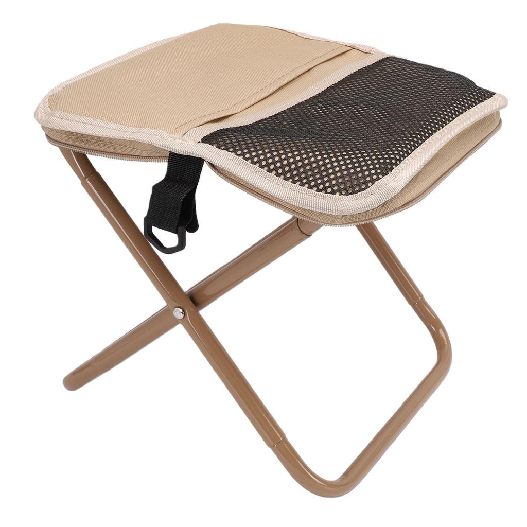 Small Portable Stool Oxford Cloth Steel Handbag Style Pocket Foldable Stool for Camping Travel Fishing Hiking Khaki