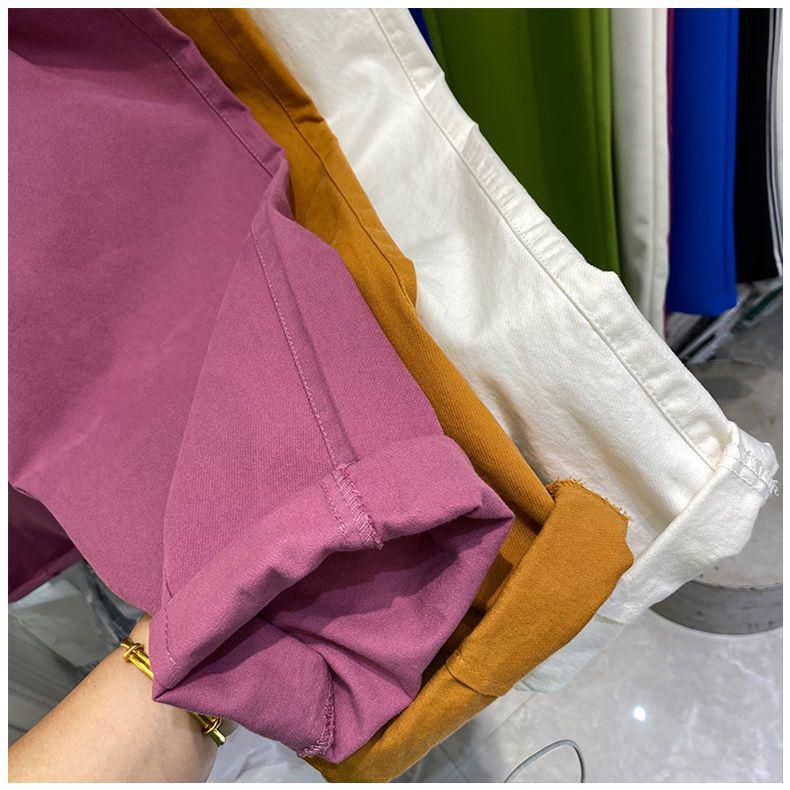 Women's Summer High-Waist Cotton Cropped Pants - Slimming, Harajuku Style, Plus Size, Elastic Waist, Lightweight Casual Wear