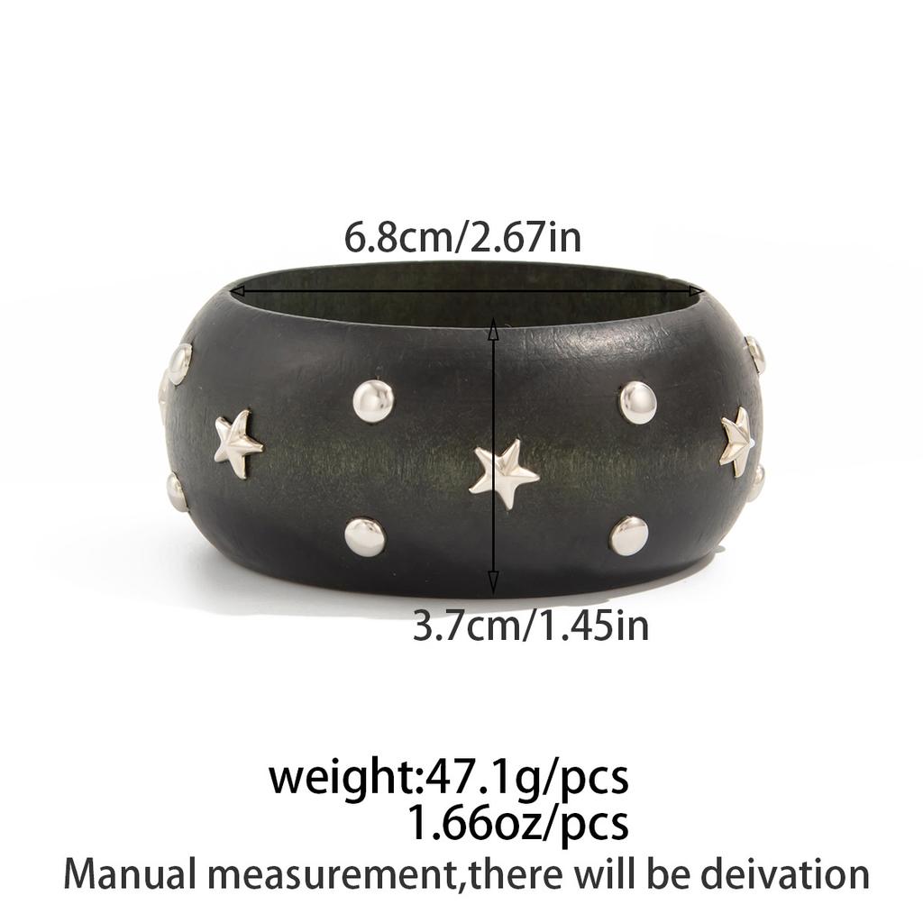 Retro Fashion Five-pointed Star Rivet Wooden Bracelet Bangles Y2k Punk Style Geometric Vintage Bangle Jewelry Fashion Hiphop Grunge Pulseras Mujer