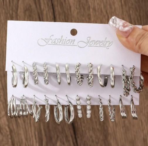 European and American metal earrings set alloy love pearl snake butterfly mushroom lock ear buckle creative personalized earrings